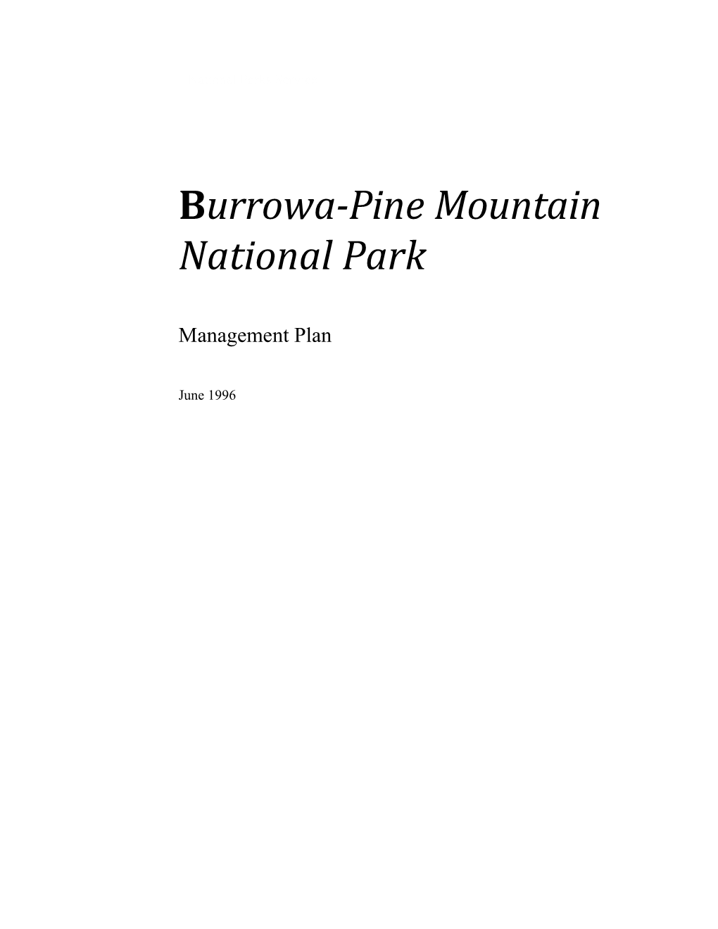 Burrowa-Pine Mountain National Park Management Plan