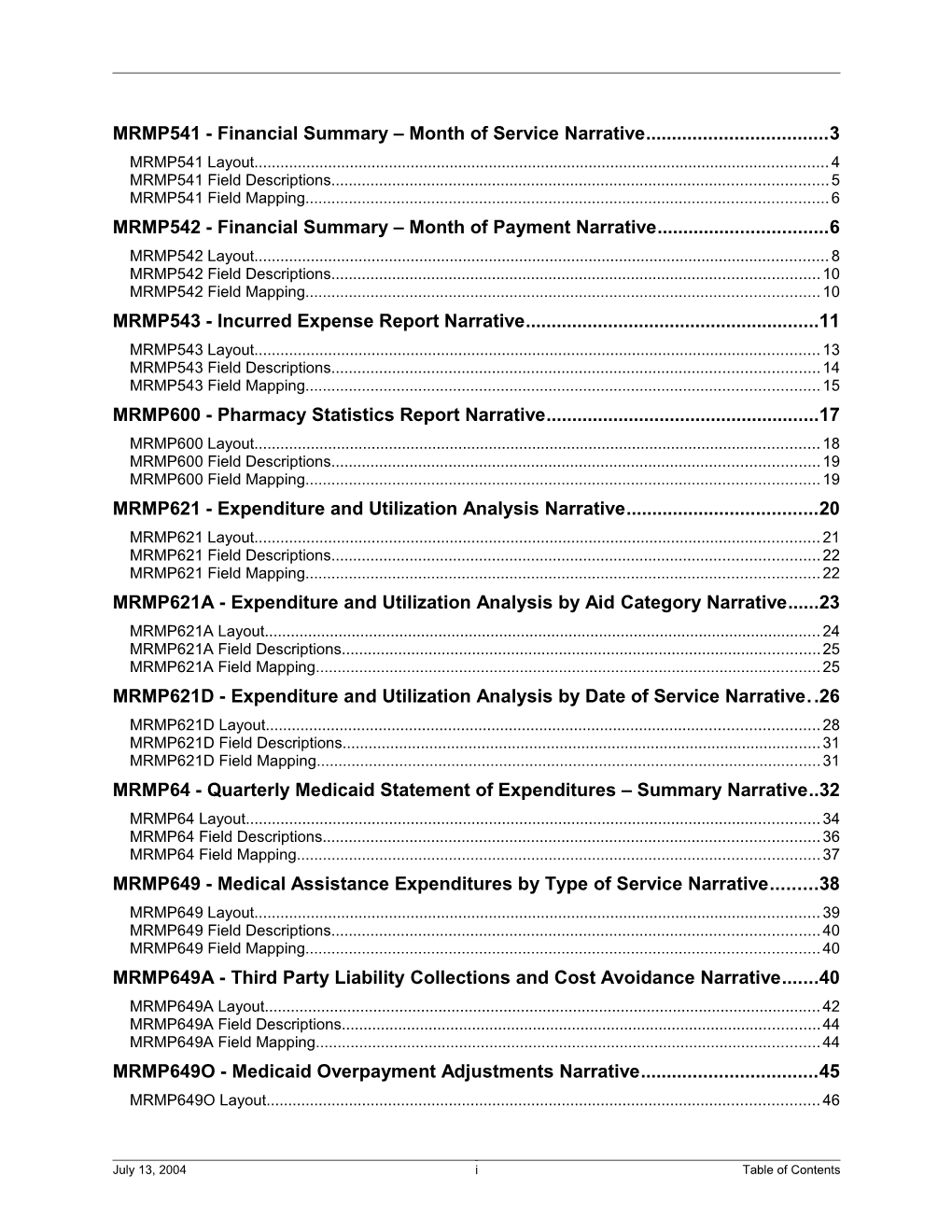 MRMP541 - Financial Summary Month of Service Narrative