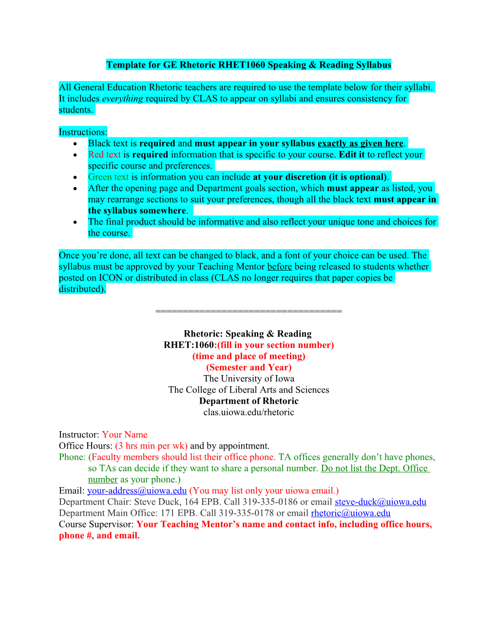 Template for GE Rhetoric RHET1060 Speaking & Reading Syllabus