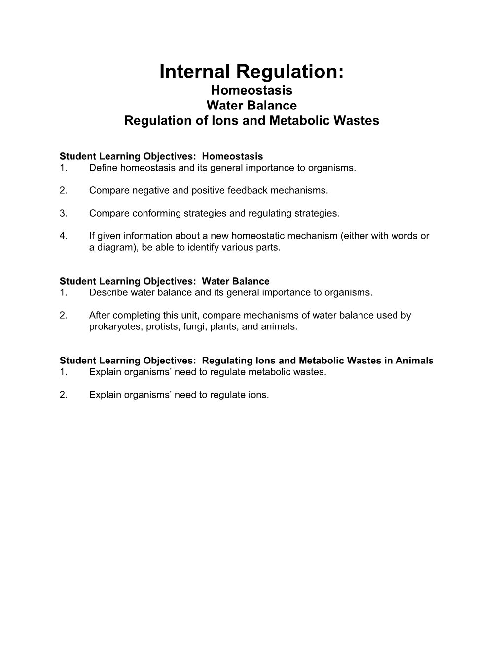 Regulation of Ions and Metabolic Wastes