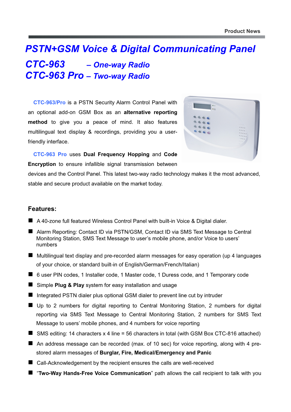 CTC-963 One-Way Radio CTC-963 Pro Two-Way Radio