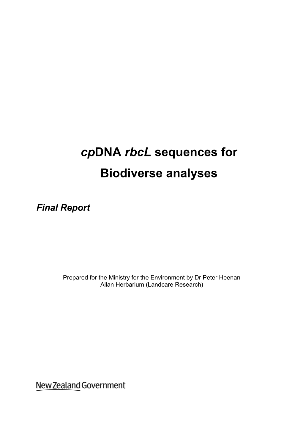 Cpdnarbcl Sequences for Biodiverse Analyses