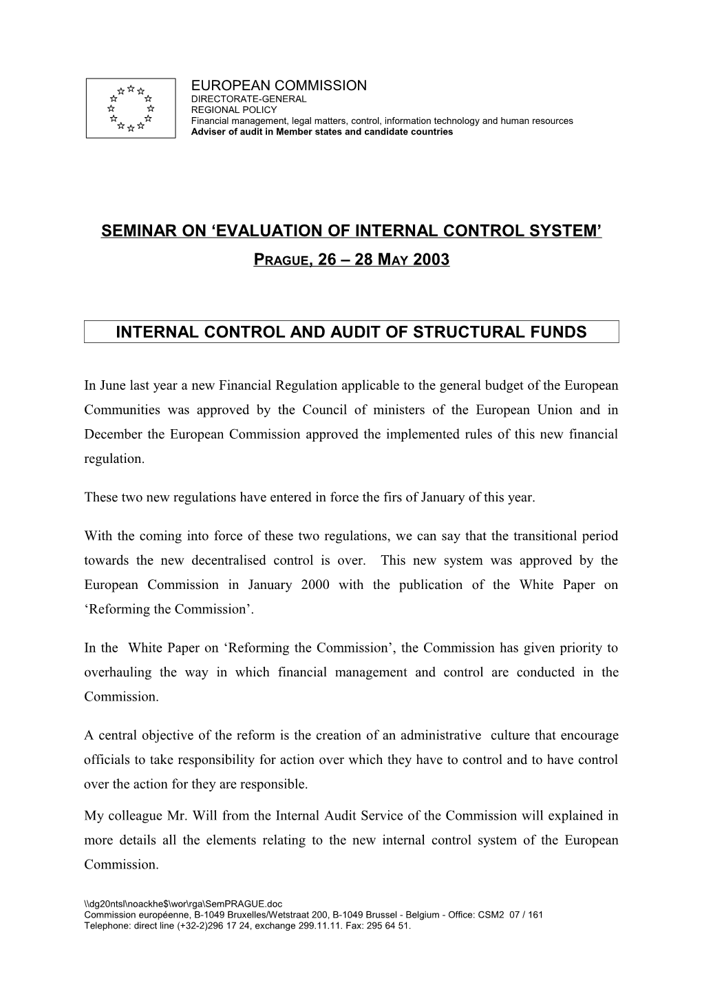 Internal Control and Audit of Structural Funds