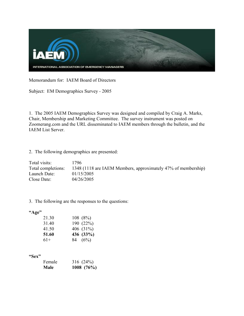 Memorandum For: IAEM Board of Directors