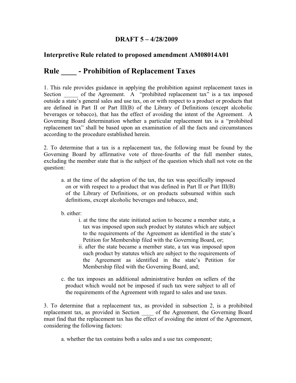 Interpretive Rule Related to Proposed Amendment AM08014A01