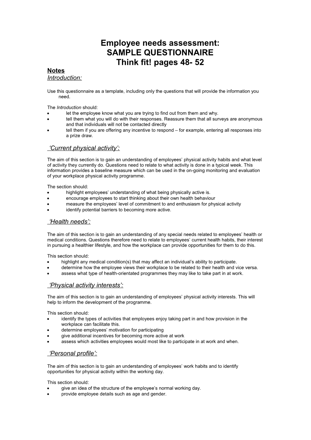 Employee Needs Assessment: SAMPLE QUESTIONNAIRE Page 46