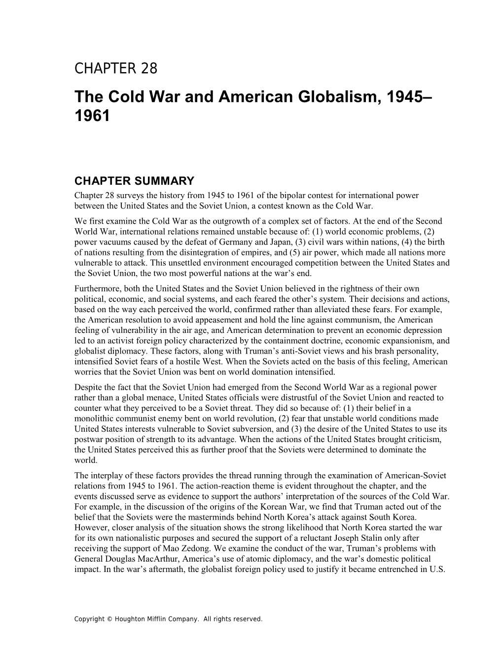 Chapter 28: the Cold War and American Globalism, 1945 1961 1