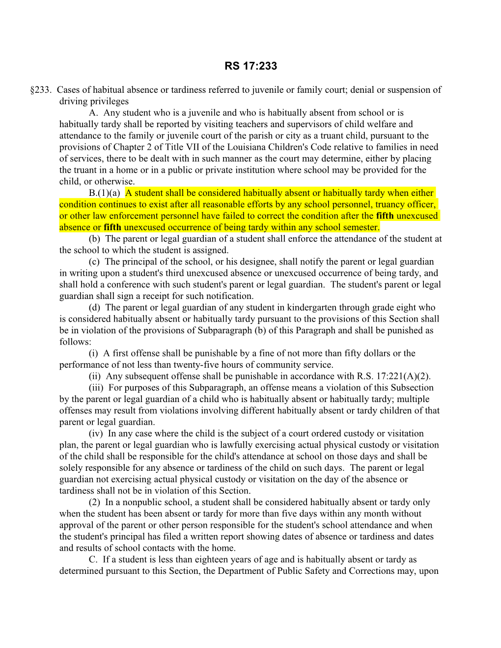 233. Cases of Habitual Absence Or Tardiness Referred to Juvenile Or Family Court; Denial