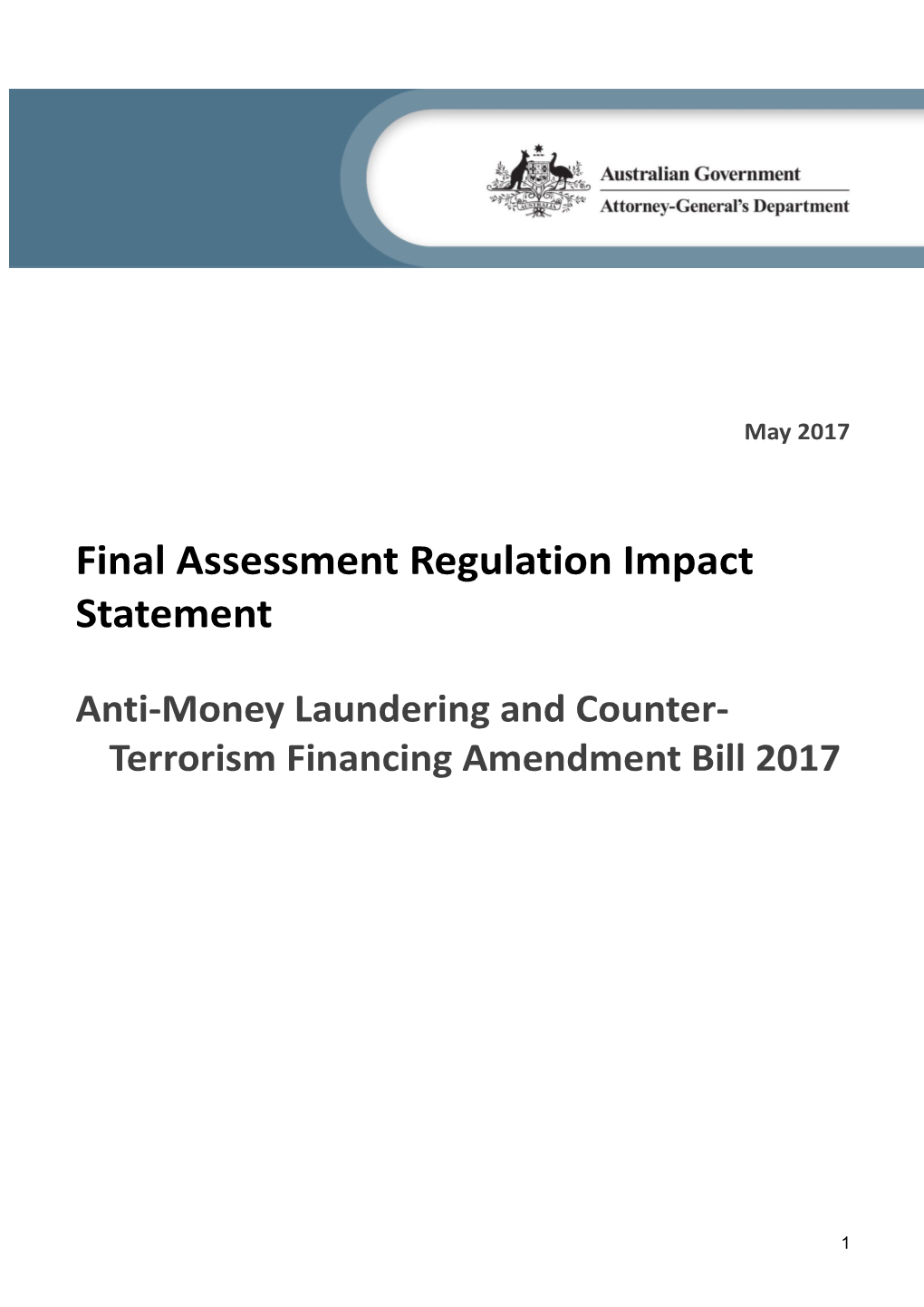 Final Assessment Regulation Impact Statement