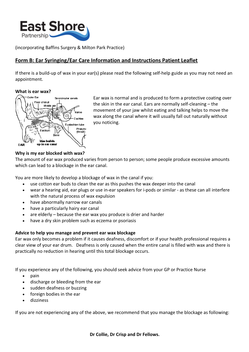 Form B: Ear Syringing/Ear Care Information and Instructions Patient Leaflet