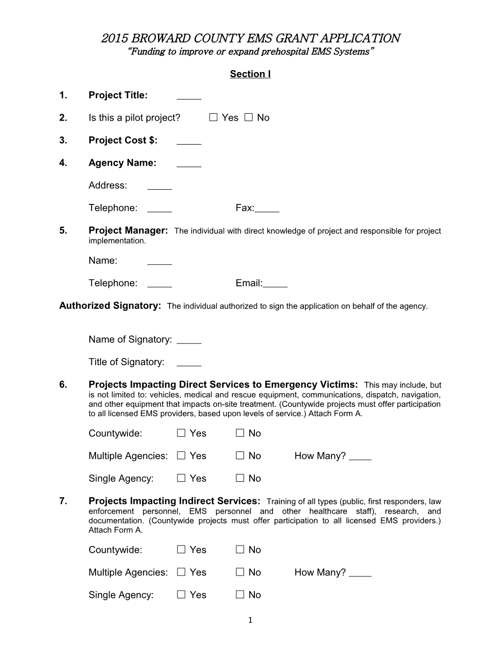 2015 Broward County EMS Grant Application