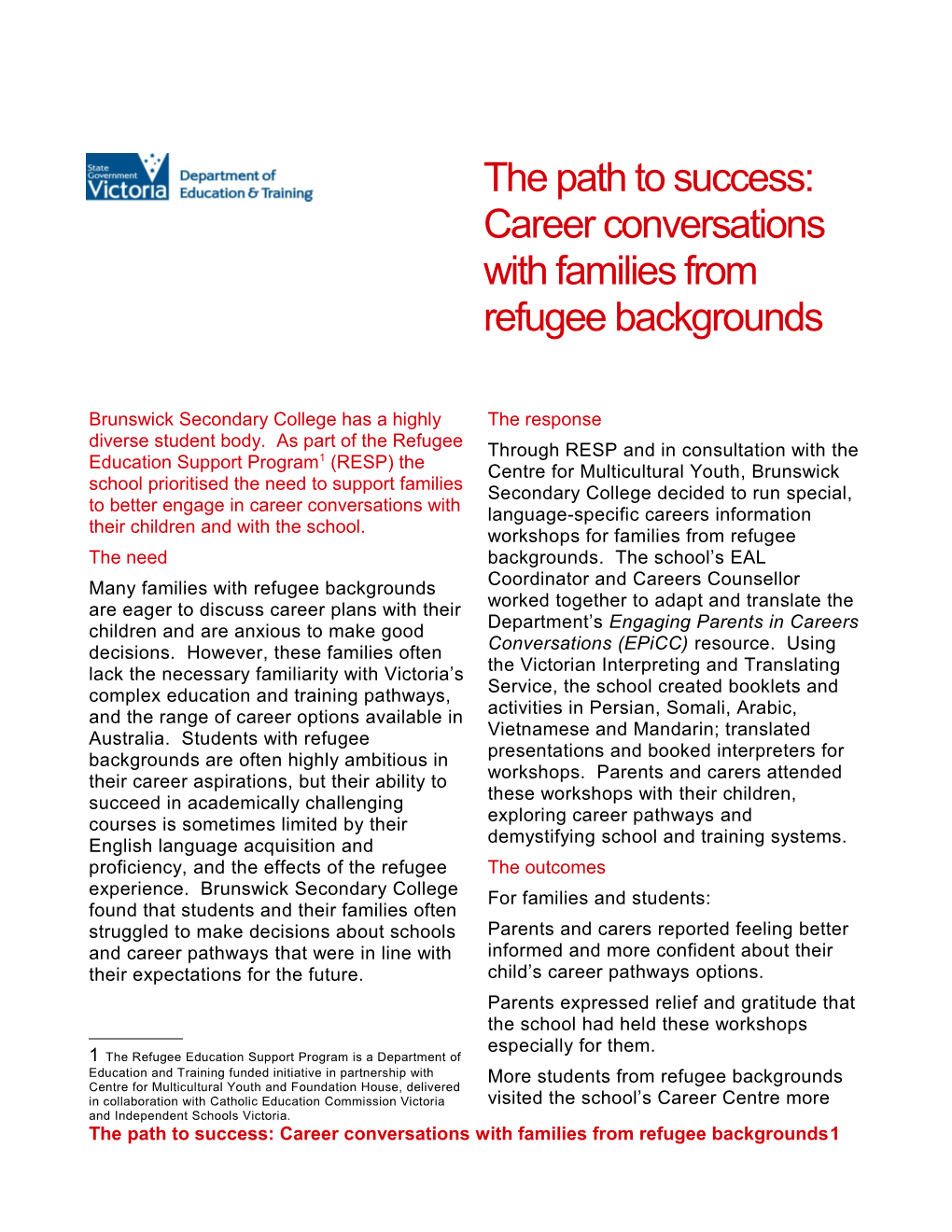 The Path to Success: Career Conversations with Families from Refugee Backgrounds