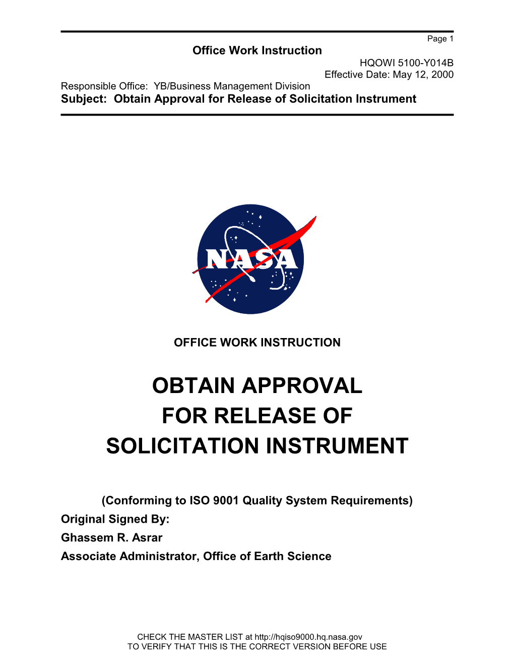 Obtain Approval for Release of Solicitation Instrument