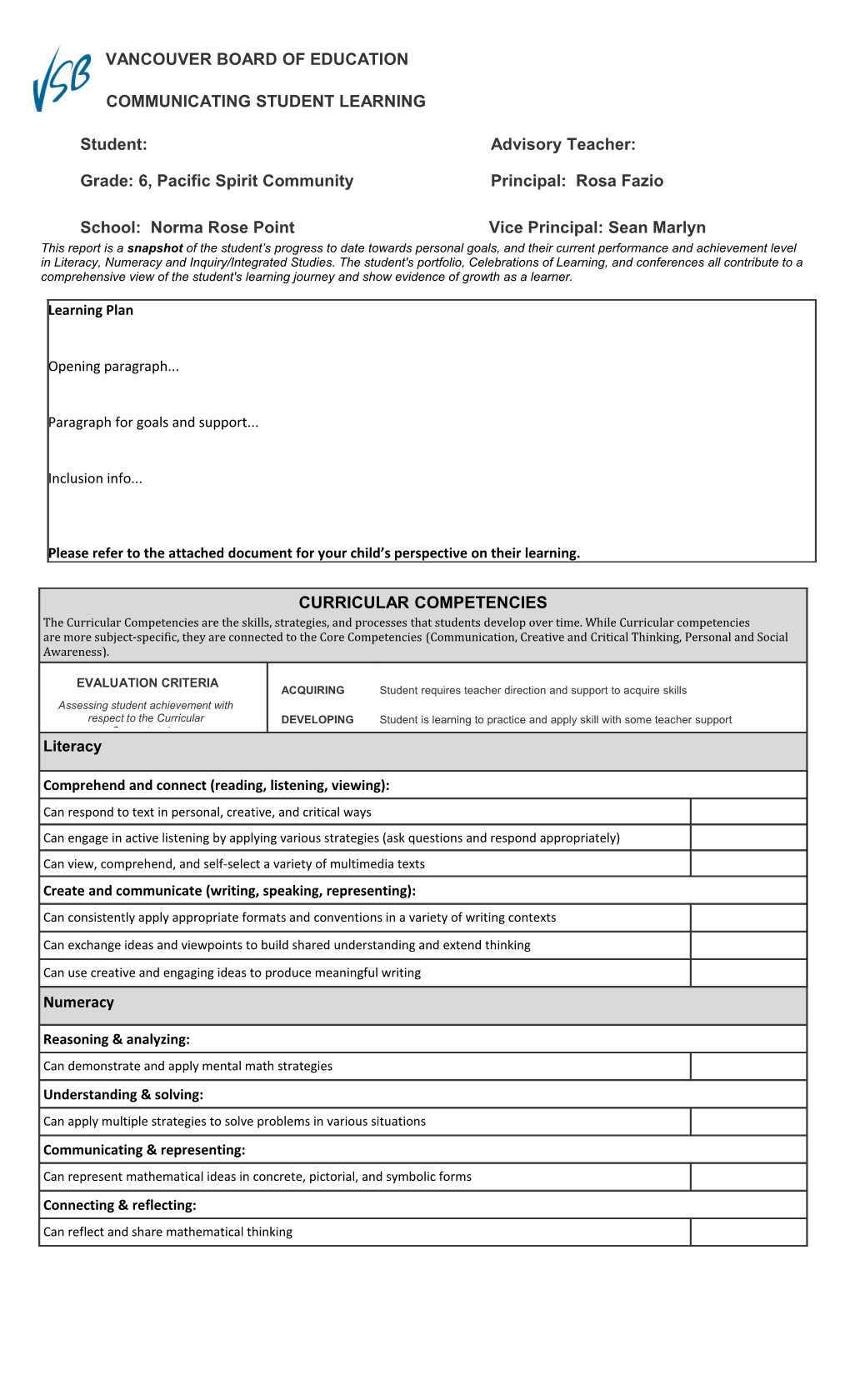 Grade: 6, Pacific Spirit Communityprincipal: Rosa Fazio