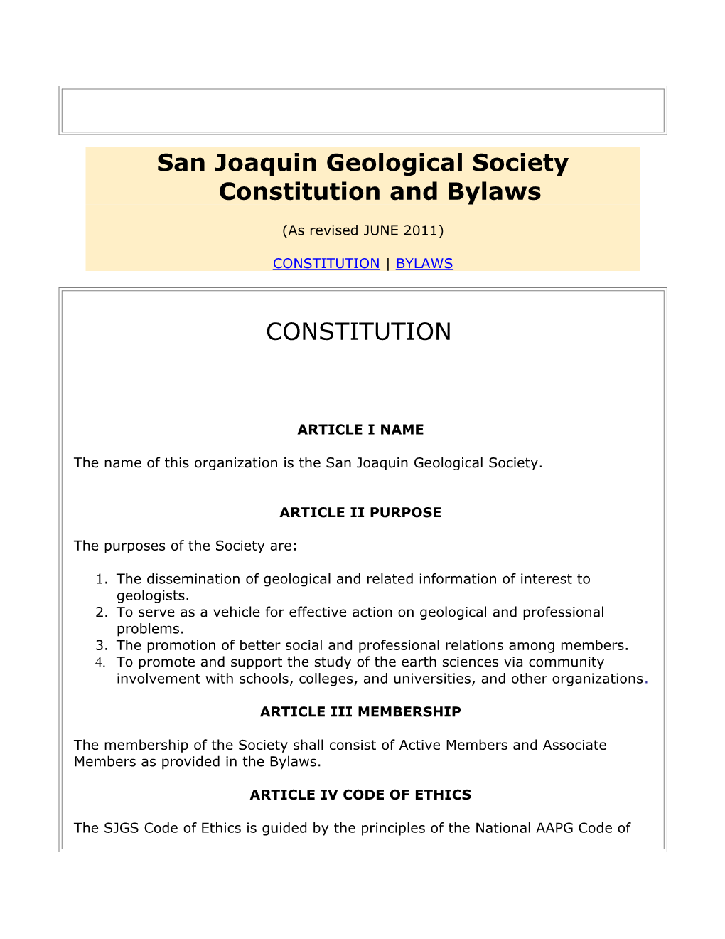San Joaquin Geological Society Constitution and Bylaws