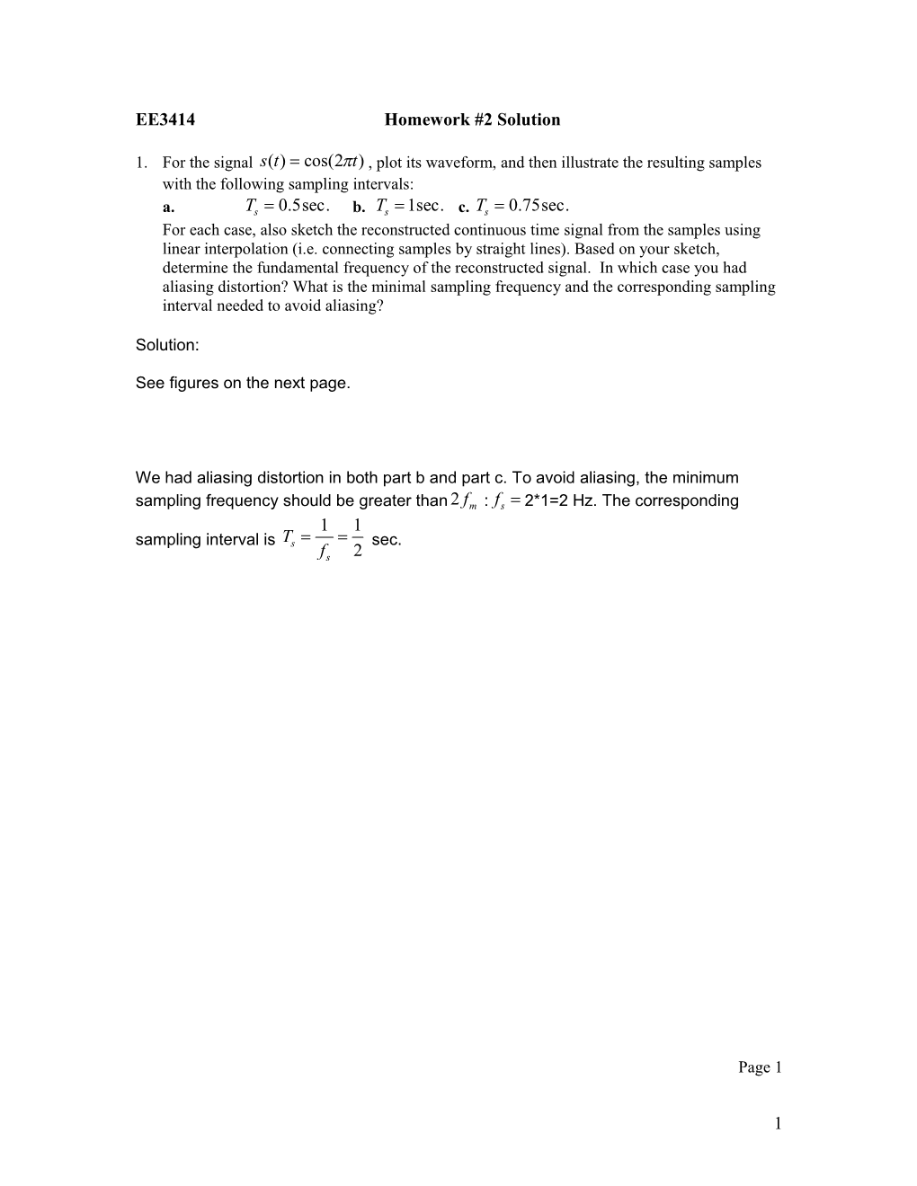EE3414 Homework #2 Solution
