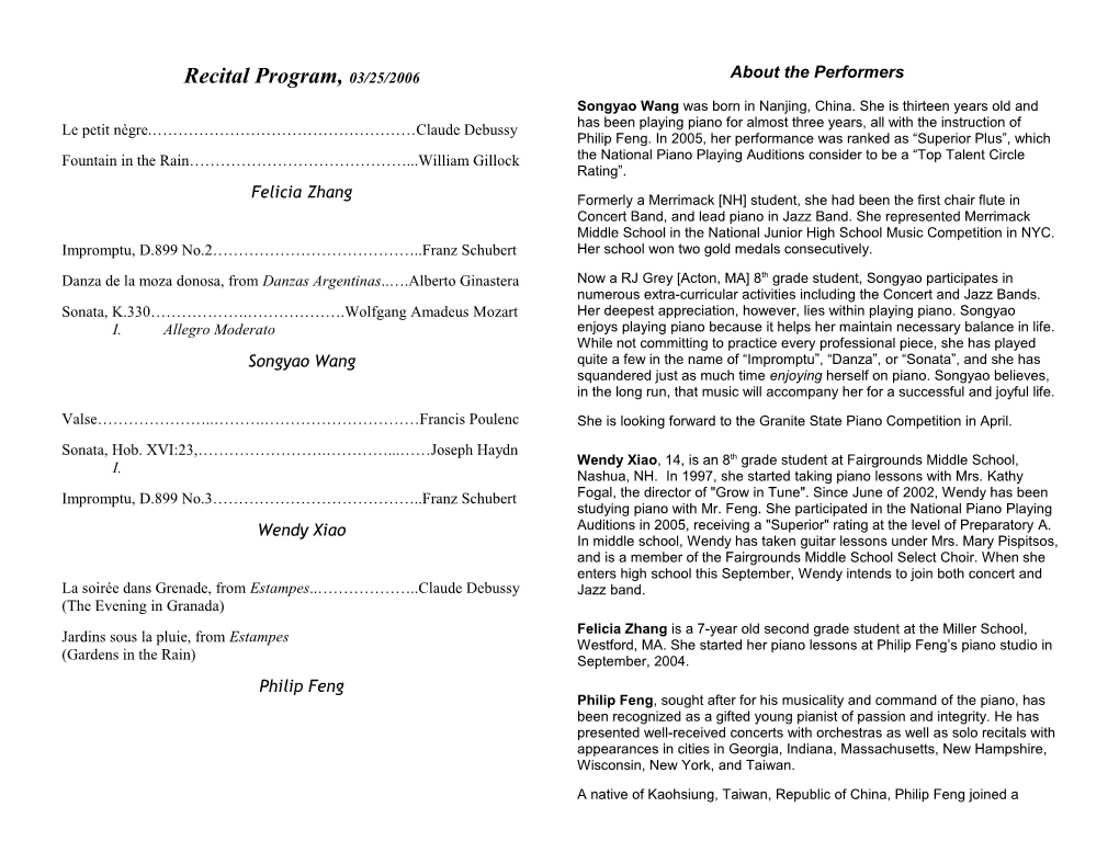 Recital Program, 03/25/2006