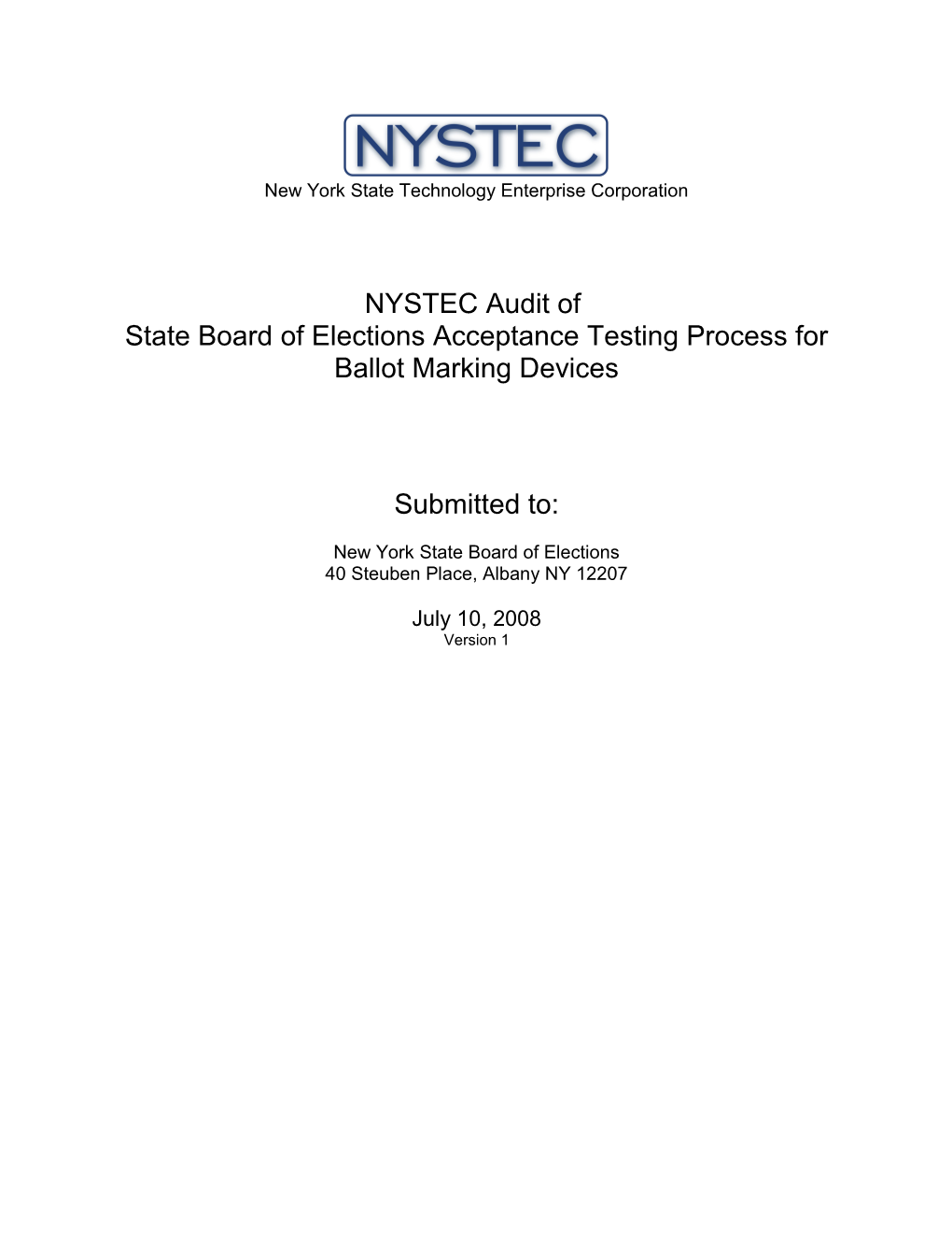 NYSTEC Audit of SBOE Acceptance Testing