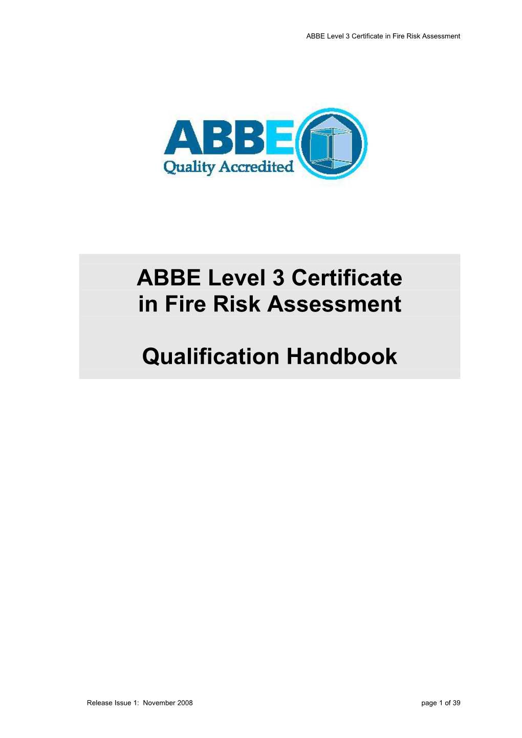 ABBE Level 3 Certificate in Fire Risk Assessment