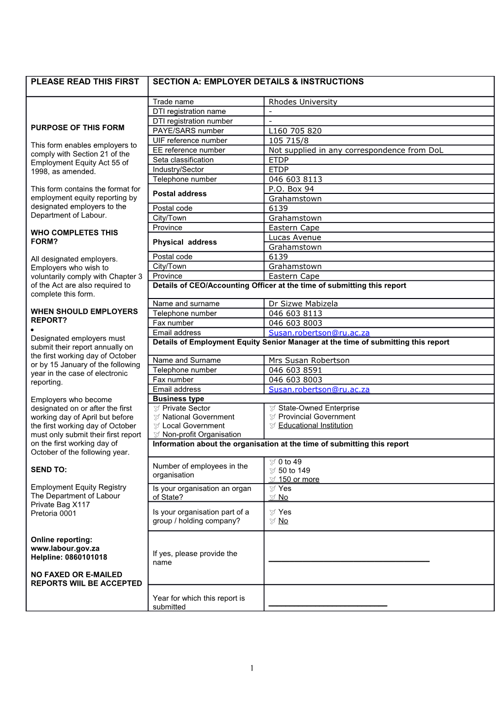 Please Indicate Below the Duration of Your Current Employment Equity Plan