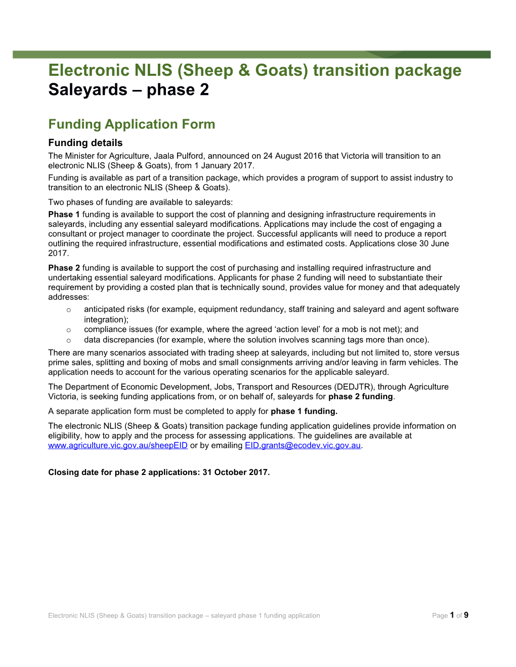 Electronicnlis (Sheep & Goats) Transition Package Saleyards Phase 2
