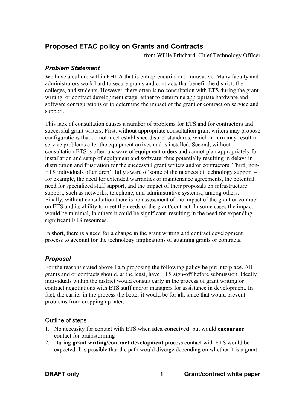 White Paper on a Proposed ETAC Policy on Grants and Contracts