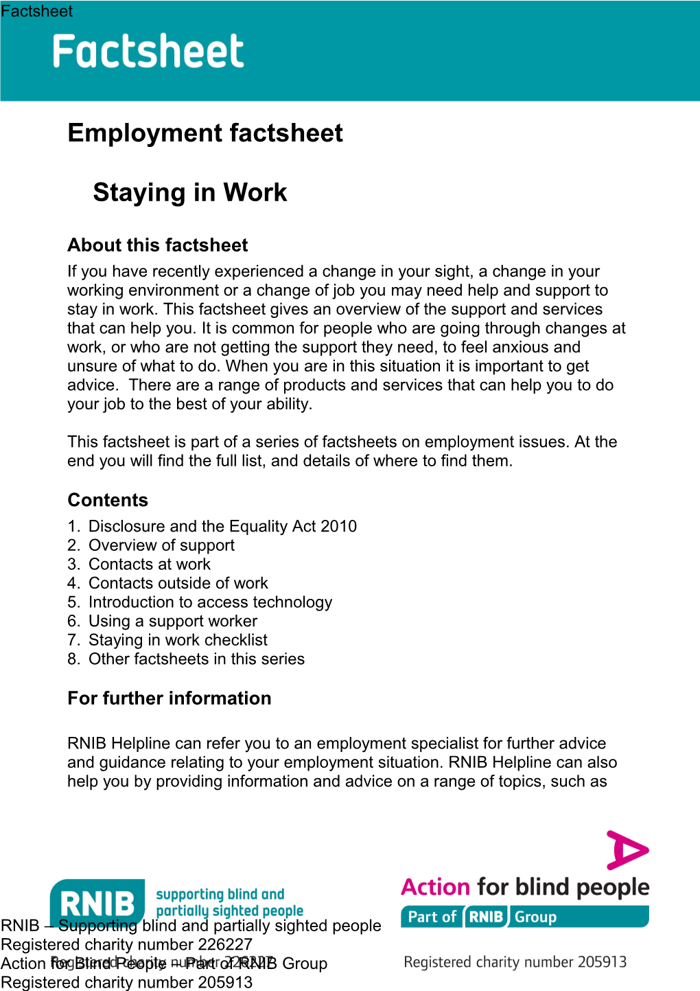 Staying in Work Factsheet