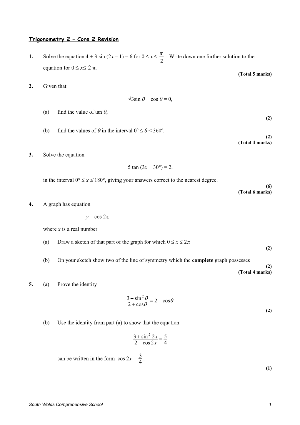 Trigonometry 2 Core 2 Revision
