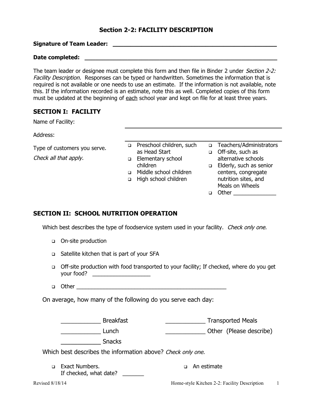 Section 2-2: FACILITY DESCRIPTION