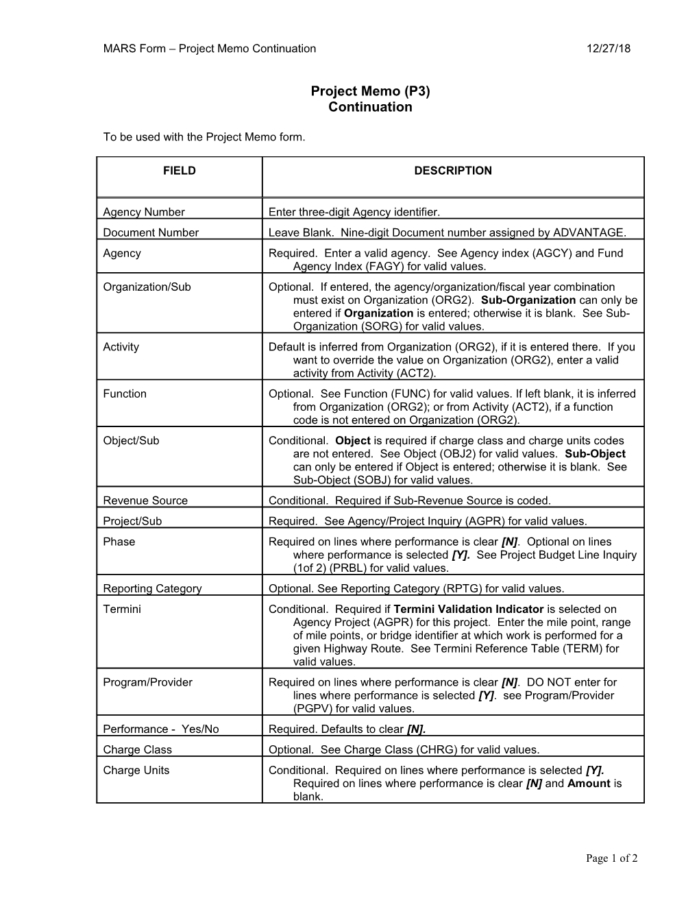 MARS Form Project Memo Continuation01/03/19