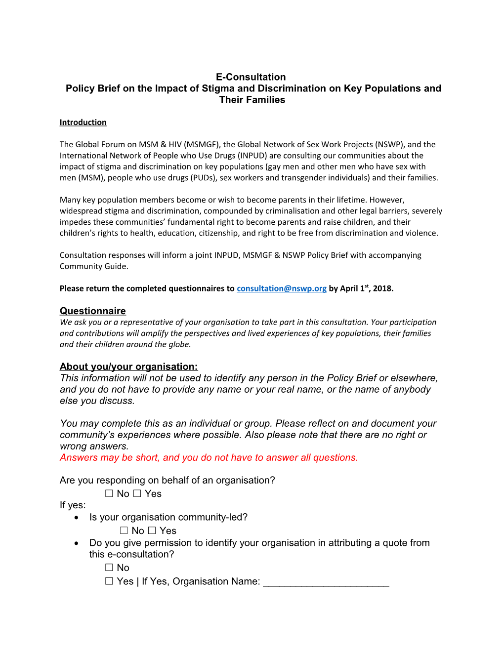Policy Brief on the Impact of Stigma and Discrimination Onkey Populations and Their Families