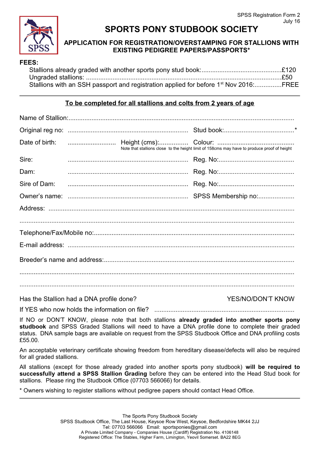 SPSS Regsitration Form 1 - Stallions