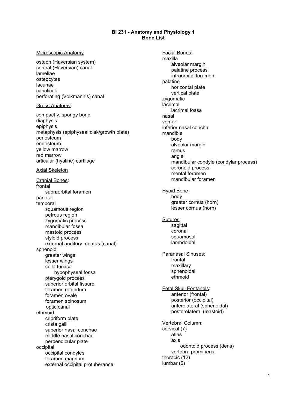 Anatomy and Physiology (BI 231)