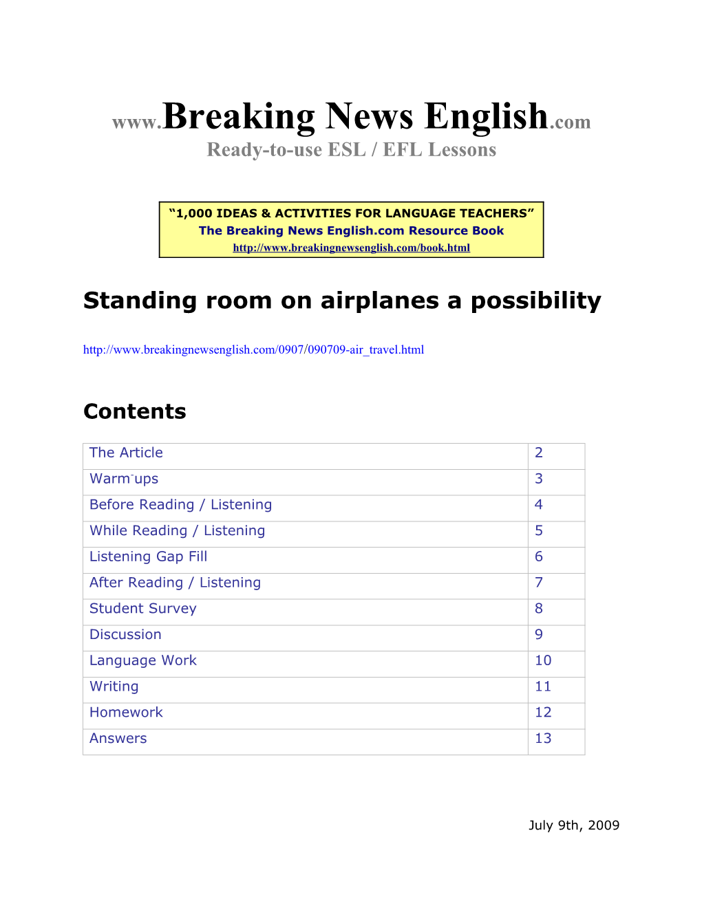 ESL Lesson: Standing Room on Airplanes a Possibility