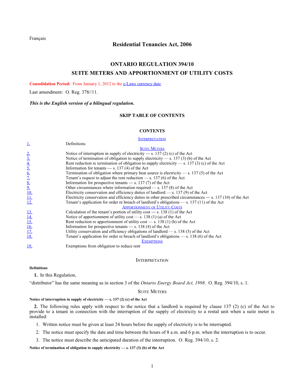 Residential Tenancies Act, 2006 - O. Reg. 394/10
