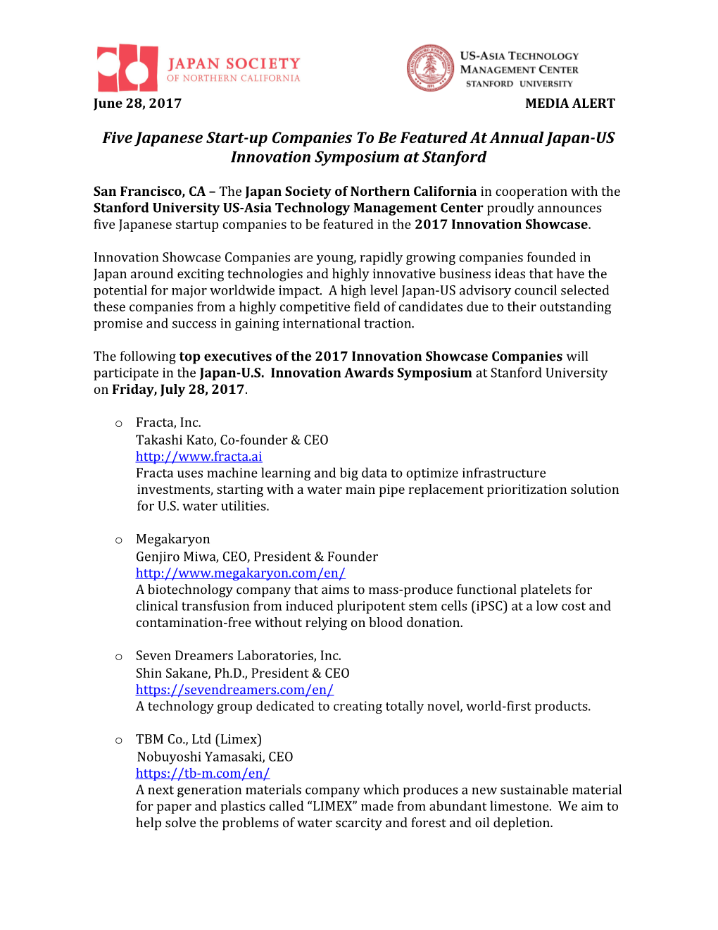 MEDIA ALERT Japan Society Norcal Announces 2014 Innovation Awards Symposium