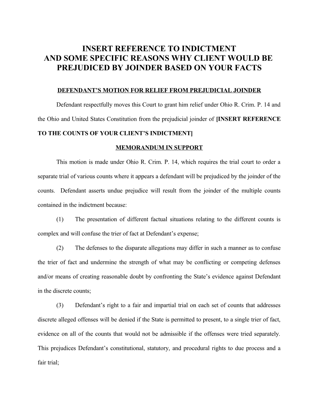 Defendant S Motion for Relief from Prejudicial Joinder #282987