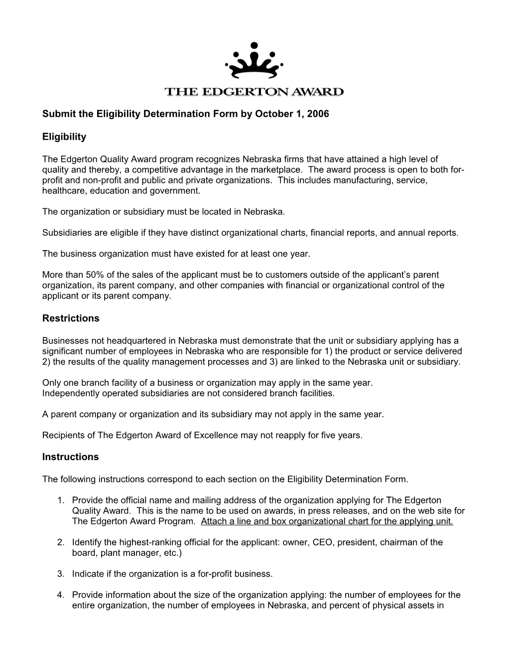 2006 Eligibility Determination Form