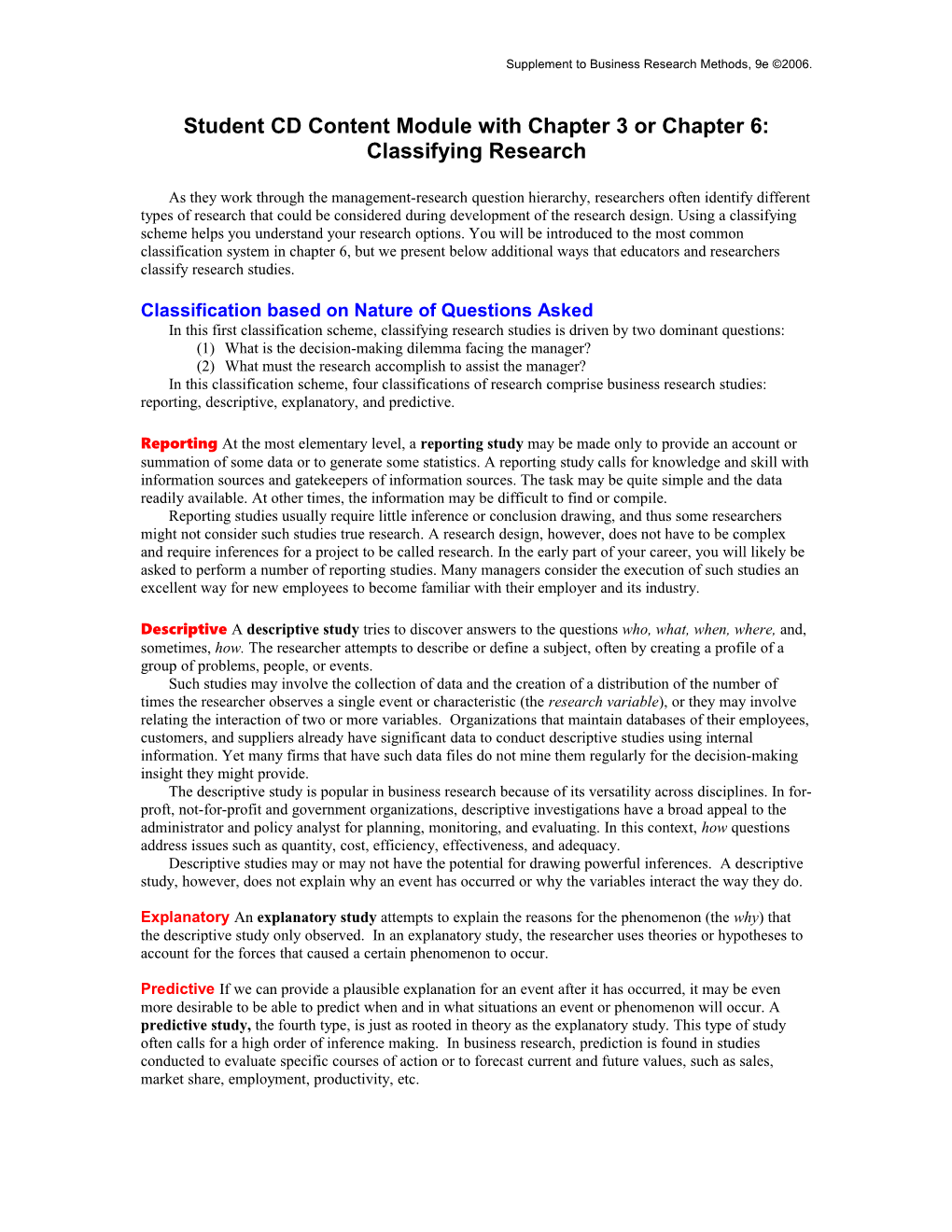 Content Module with Chapter 3: Classifying Research