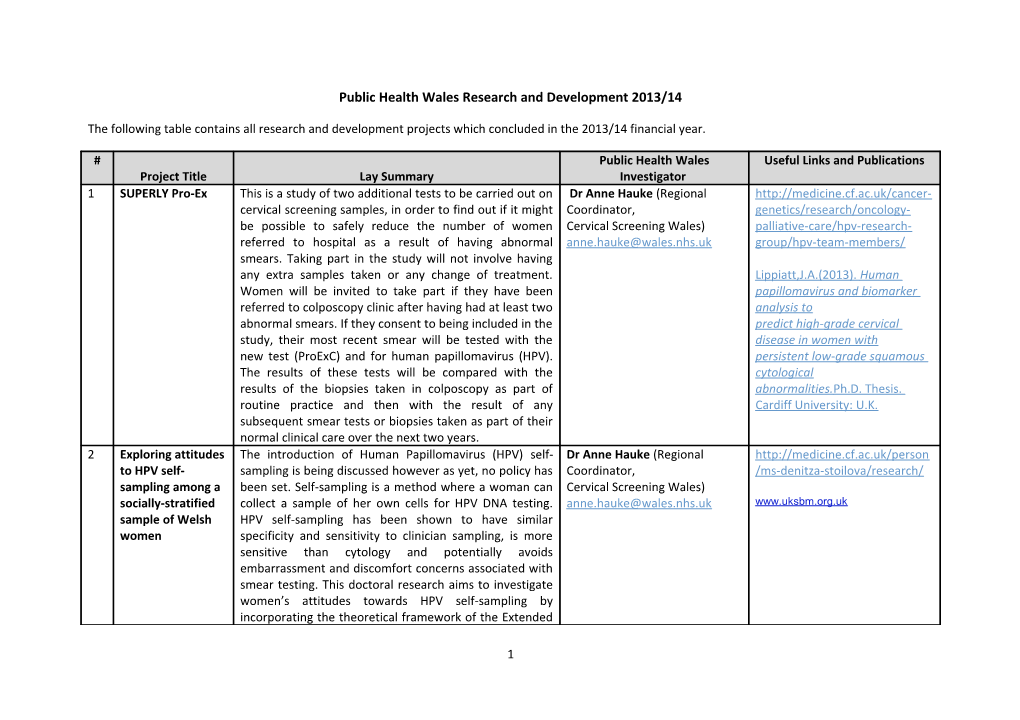 Public Health Wales Research and Development 2013/14