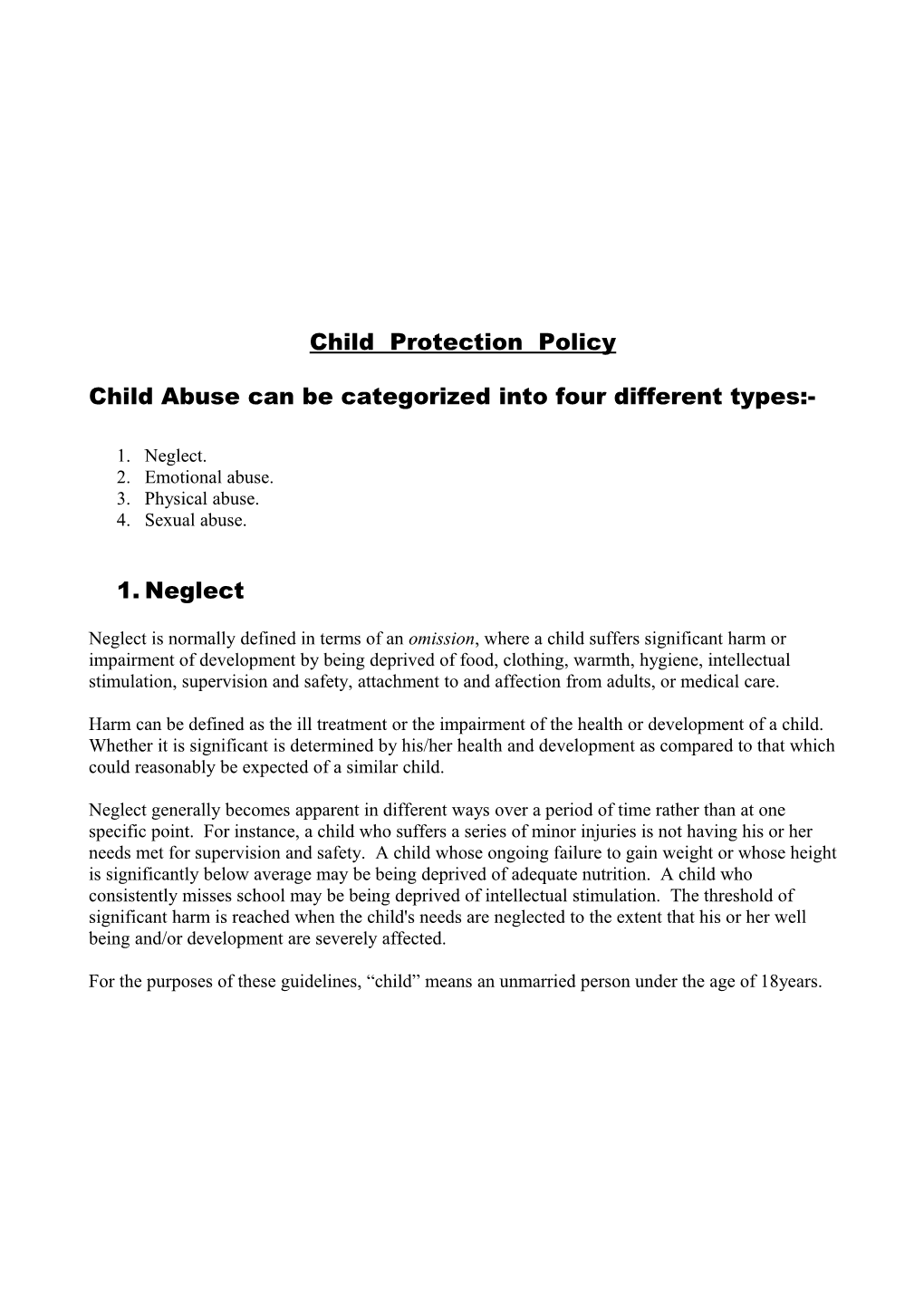 Child Abuse Can Be Categorized Into Four Different Types