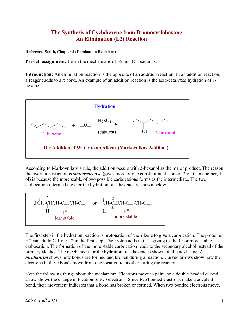 The Synthesis of Cyclohexene from Bromocyclohexane