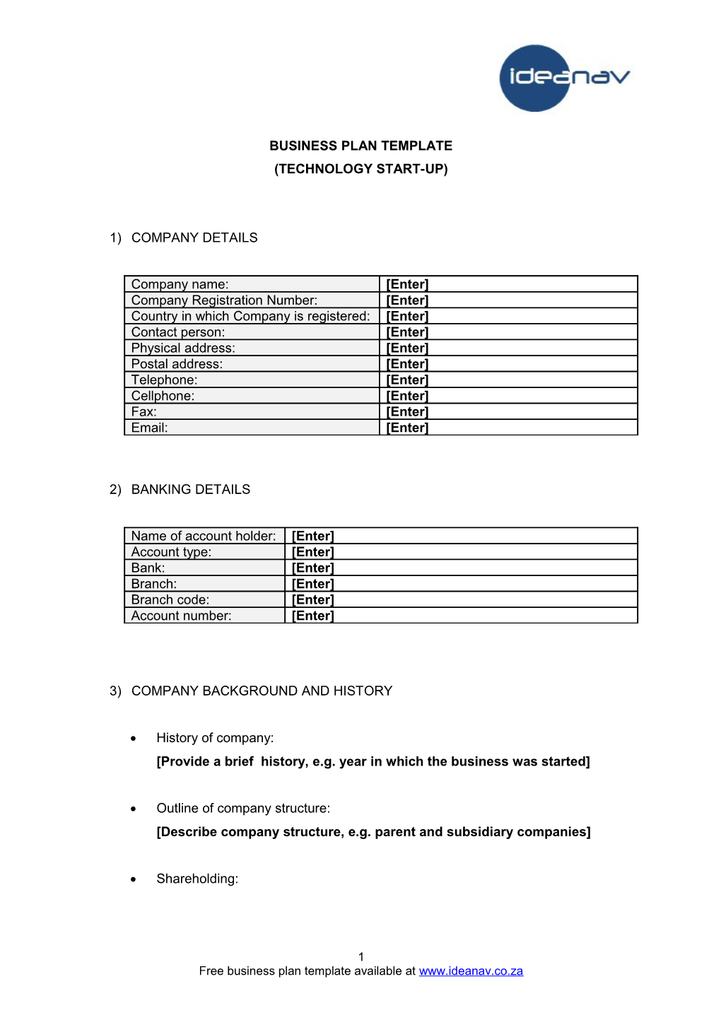 Ideanav Business Plan Template