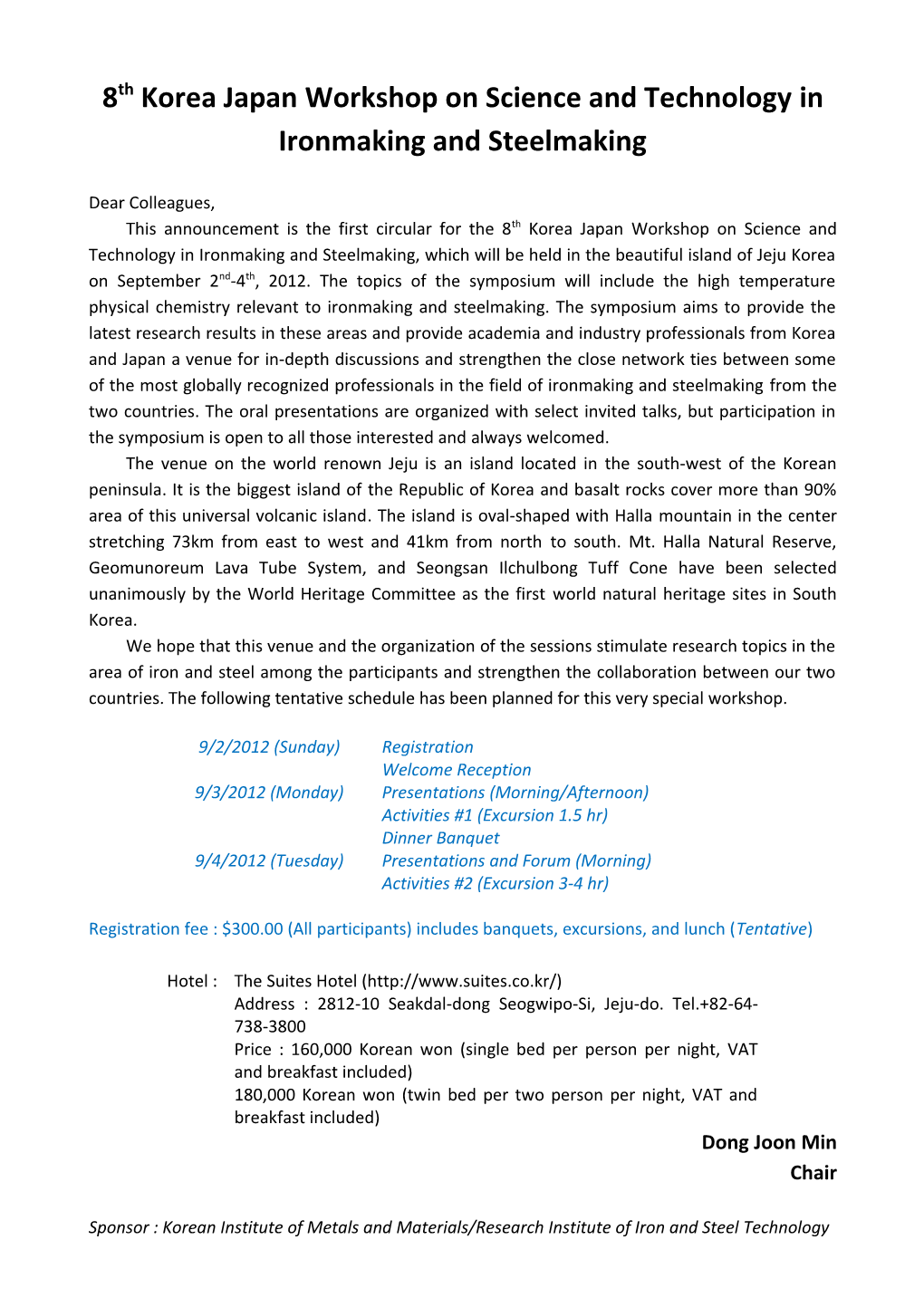 8Thkorea Japan Workshop on Science and Technology in Ironmaking and Steelmaking