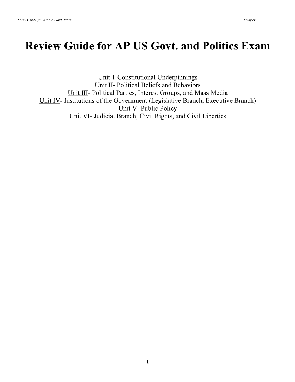 Study Guide for AP US Govt