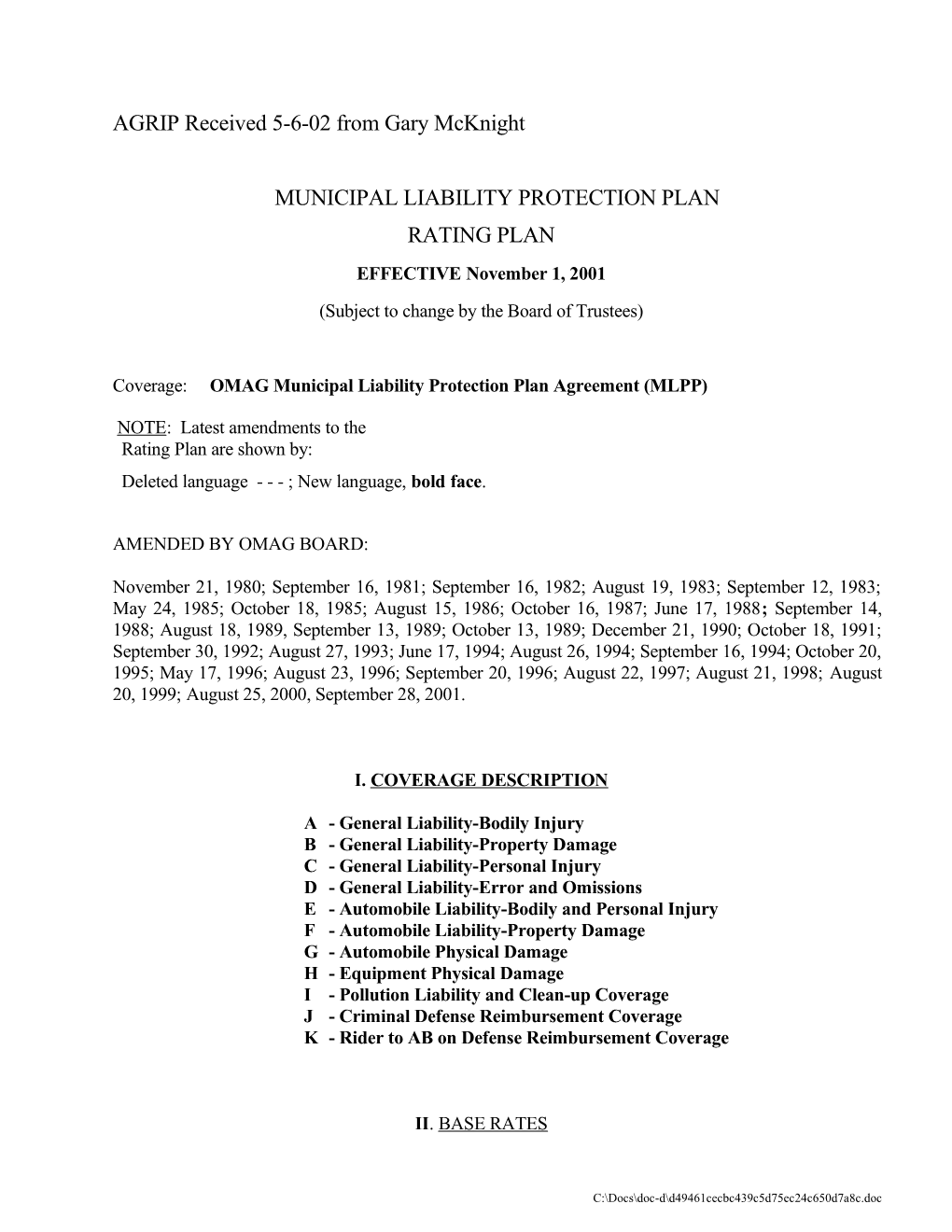 Municipal Liability Protection Plan