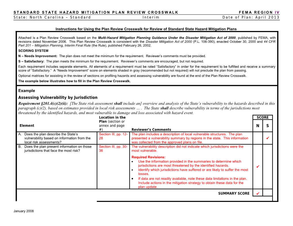 Standard State Hazard Mitigation Plan Review Crosswalkfema Region IV