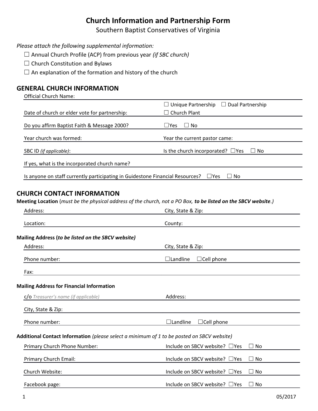 Church Information and Partnership Form