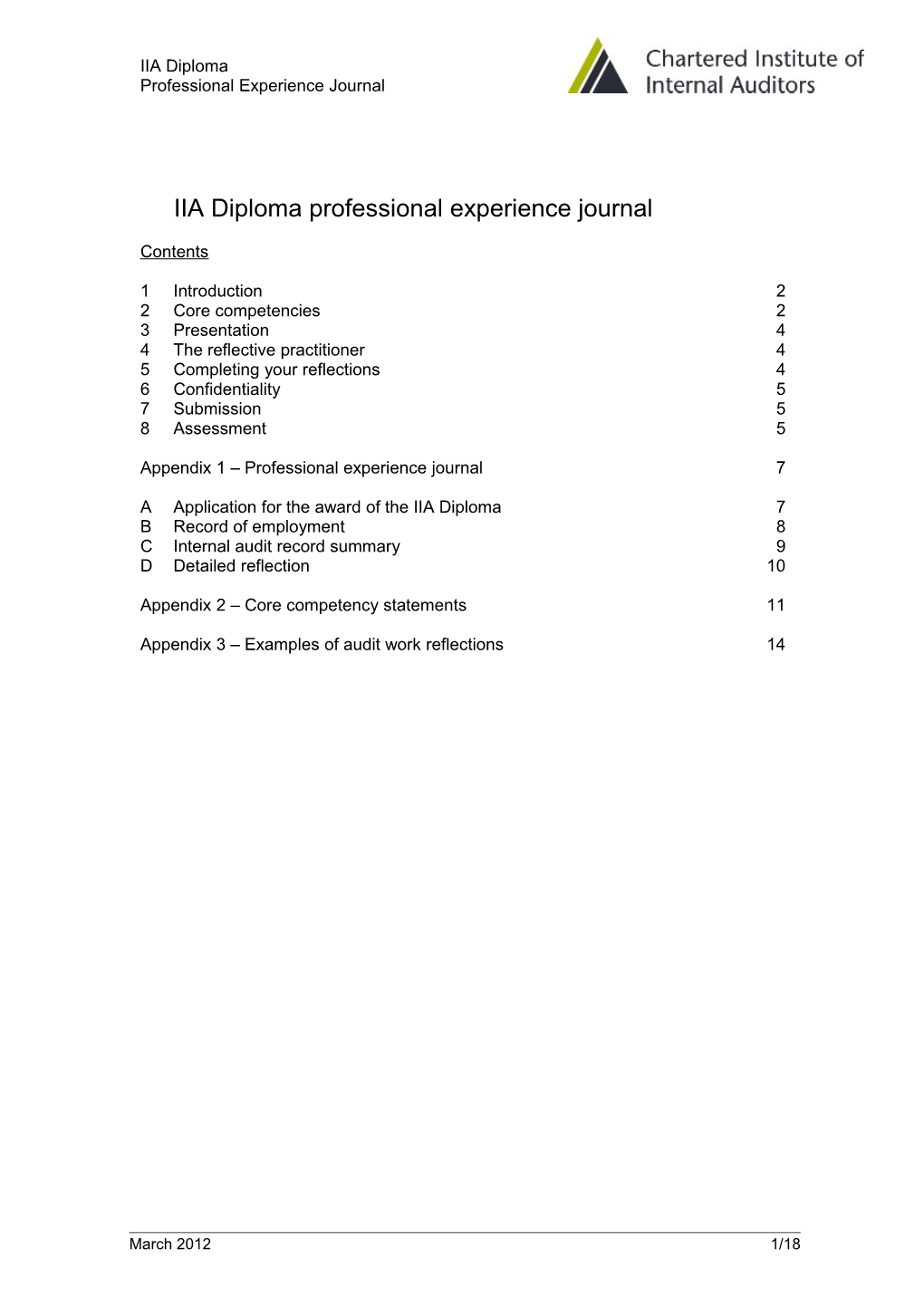 IIA Diploma Professional Experience Journal