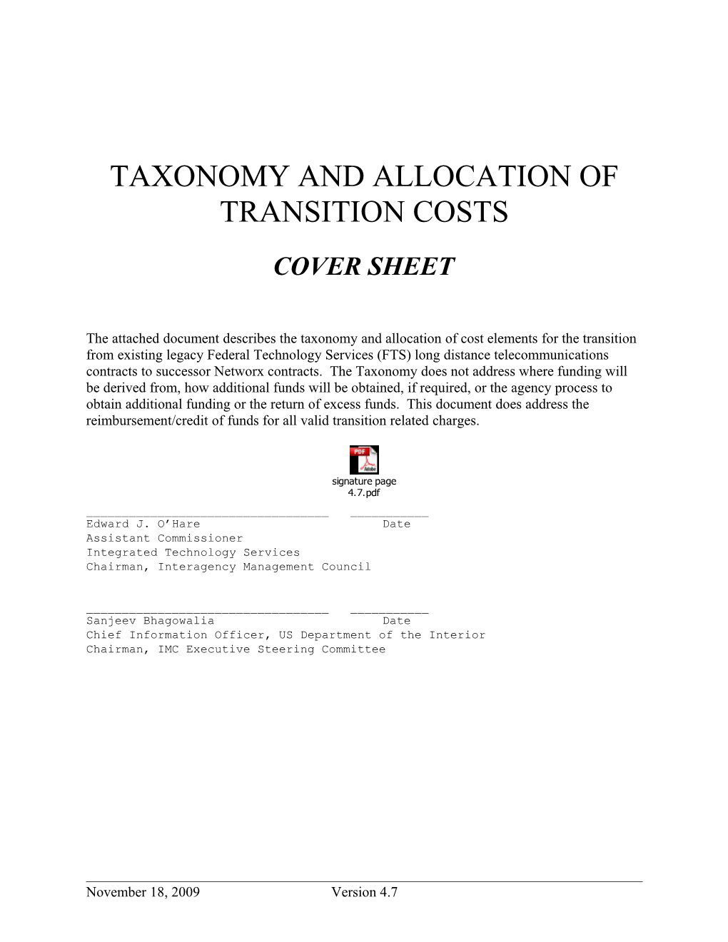 Taxonomy and Allocation of Transition Costs
